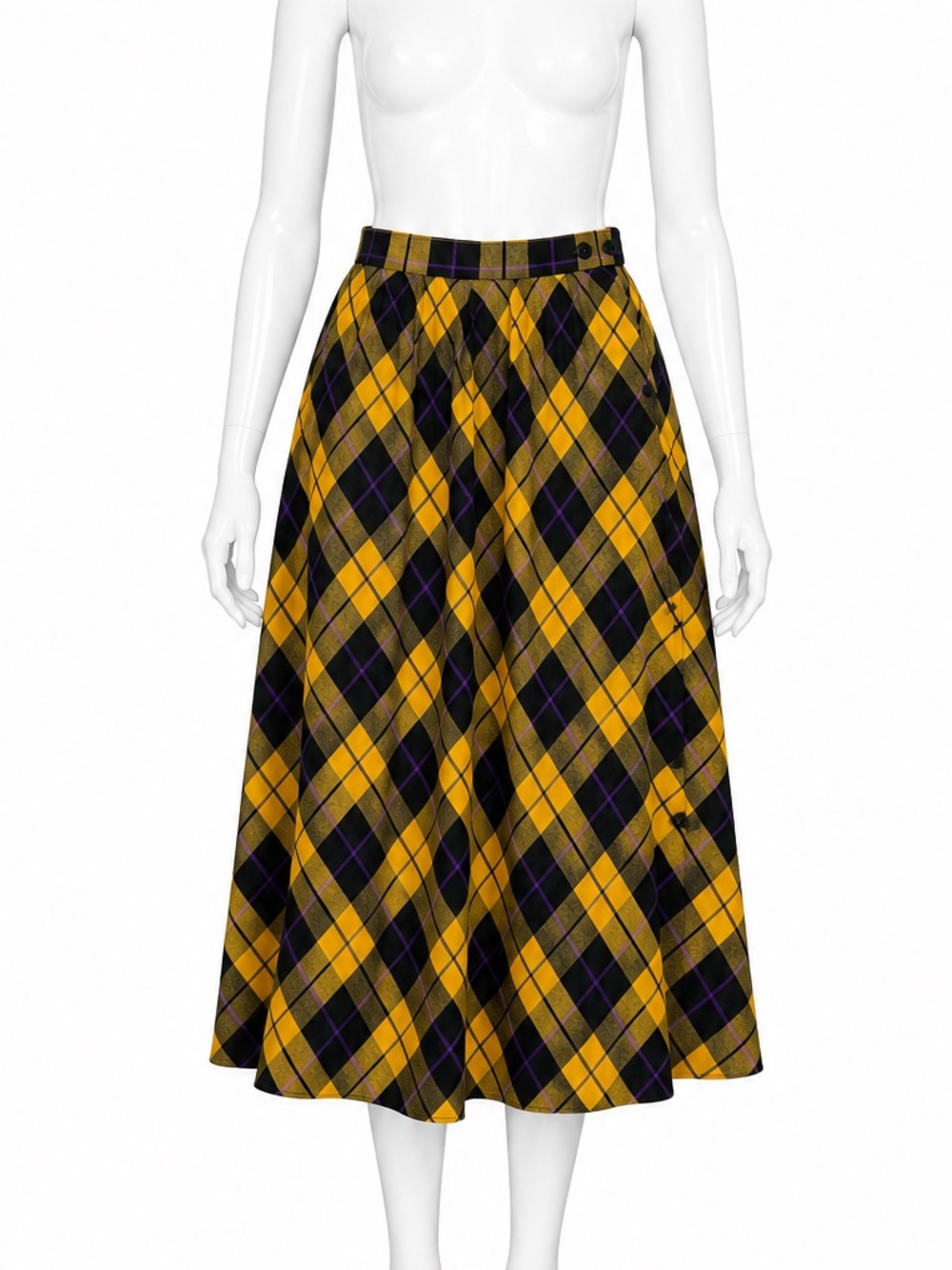SA Company Vintage Tartan Plaid Midi Skirt Yellow Black Purple Size 12 NWT